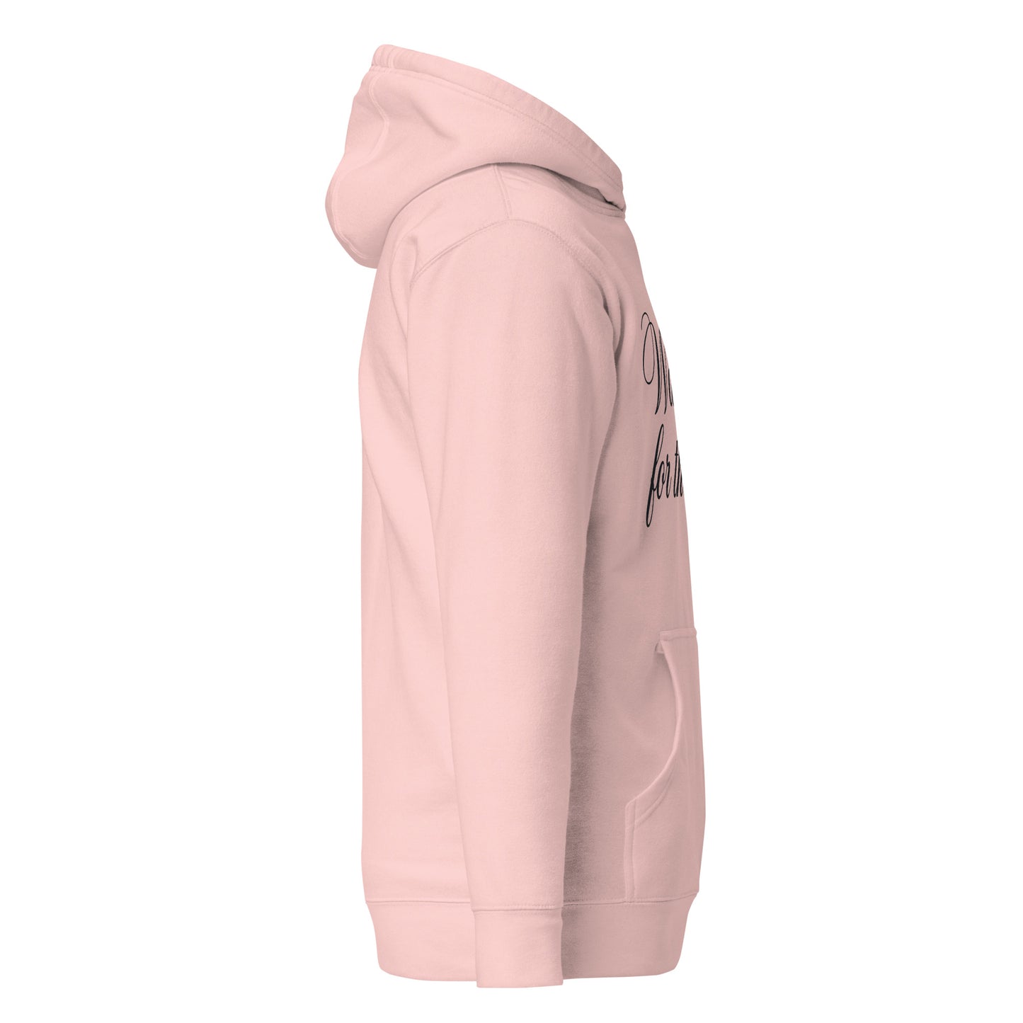 Pink hoodie with brand logo on sleeve against a white background