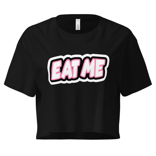 Eat Me loose crop top in black β womenβs cotton tee β ChibiChibi