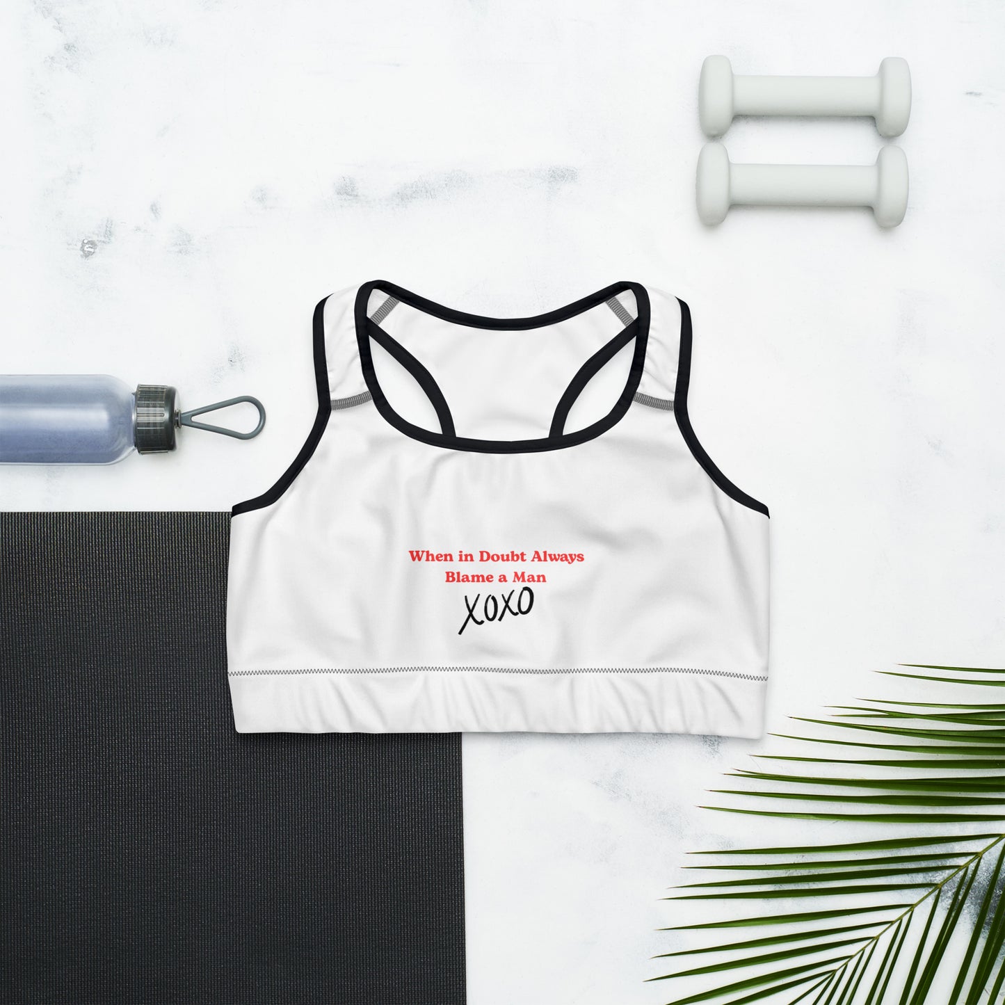 When In Doubt Always Blame A Man Sports Bra