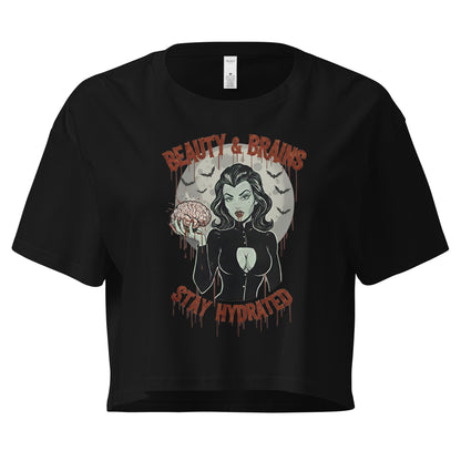 Black t-shirt with graphic design featuring a woman and text on a white background