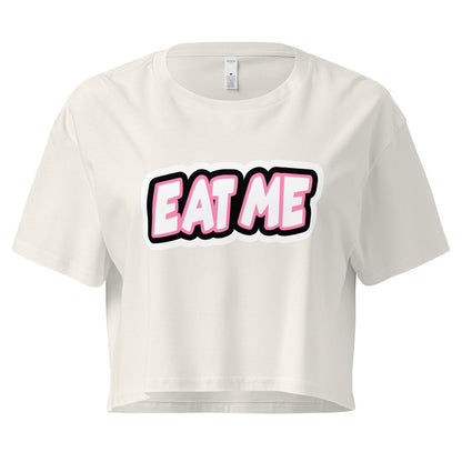 Eat Me loose crop top in dirty white – women’s cotton tee – ChibiChibi