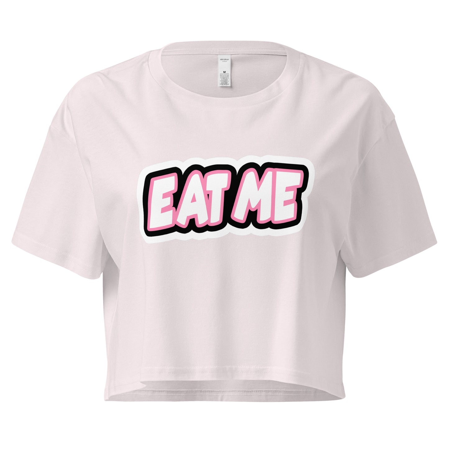 Eat Me loose crop top in off-white – women’s cotton tee – ChibiChibi