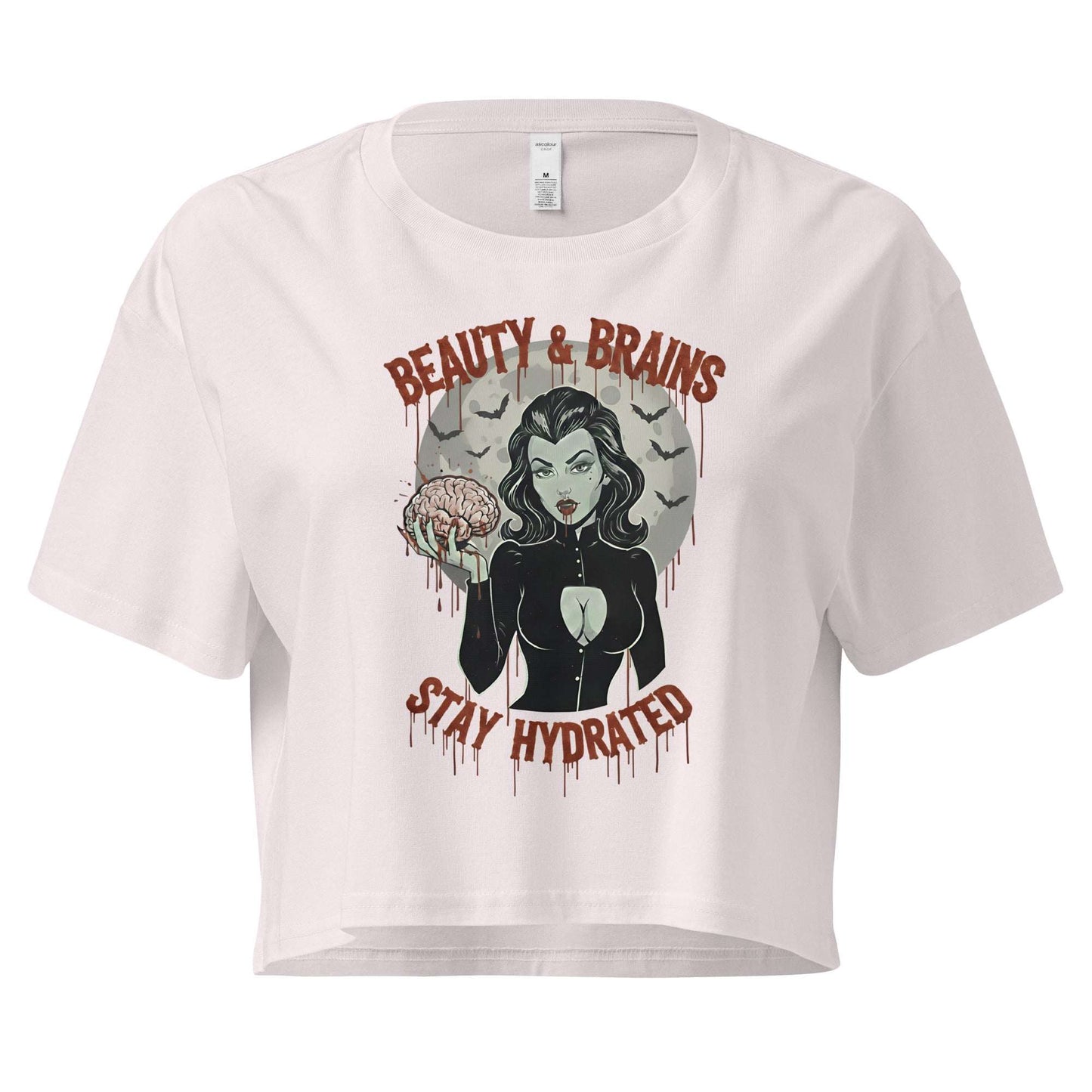 White t-shirt with graphic design featuring a woman, roses, and text on a white background
