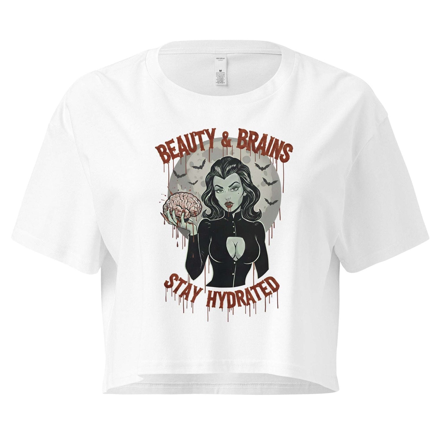 White t-shirt with graphic design featuring a woman, roses, and text on a white background