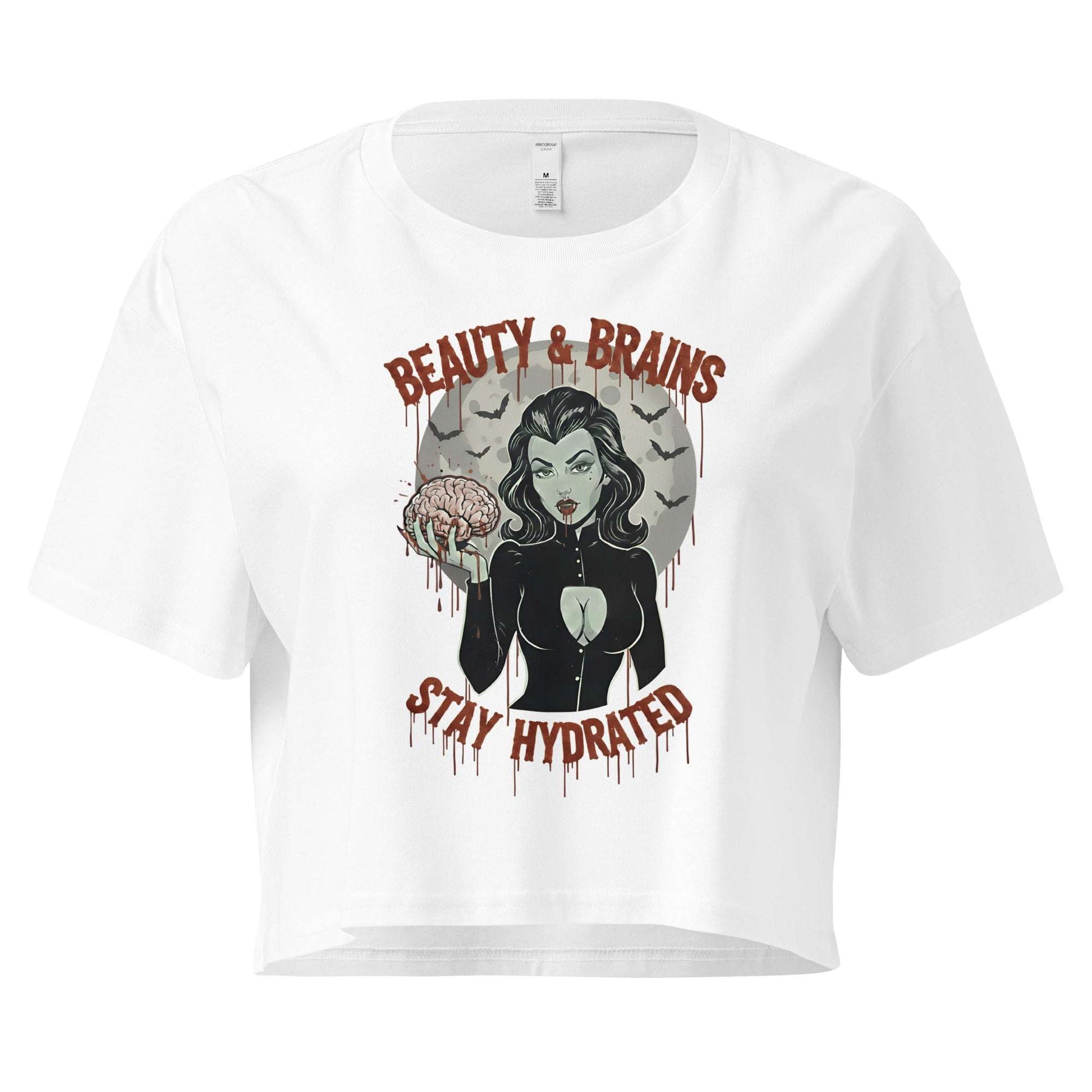 White t-shirt with graphic design featuring a woman, roses, and text on a white background