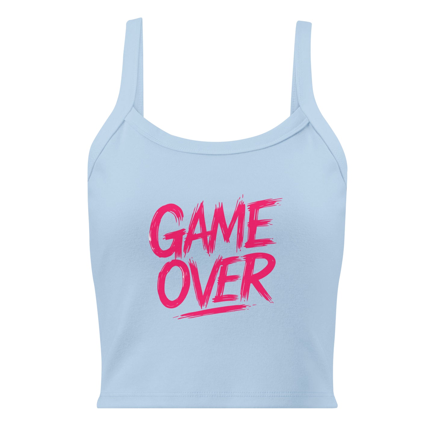 Light blue tank top with pink 'GAME OVER' text on a white background