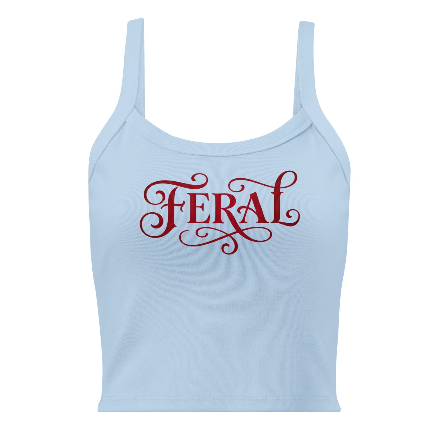 Light blue tank top with red 'FERAL' text on a white background