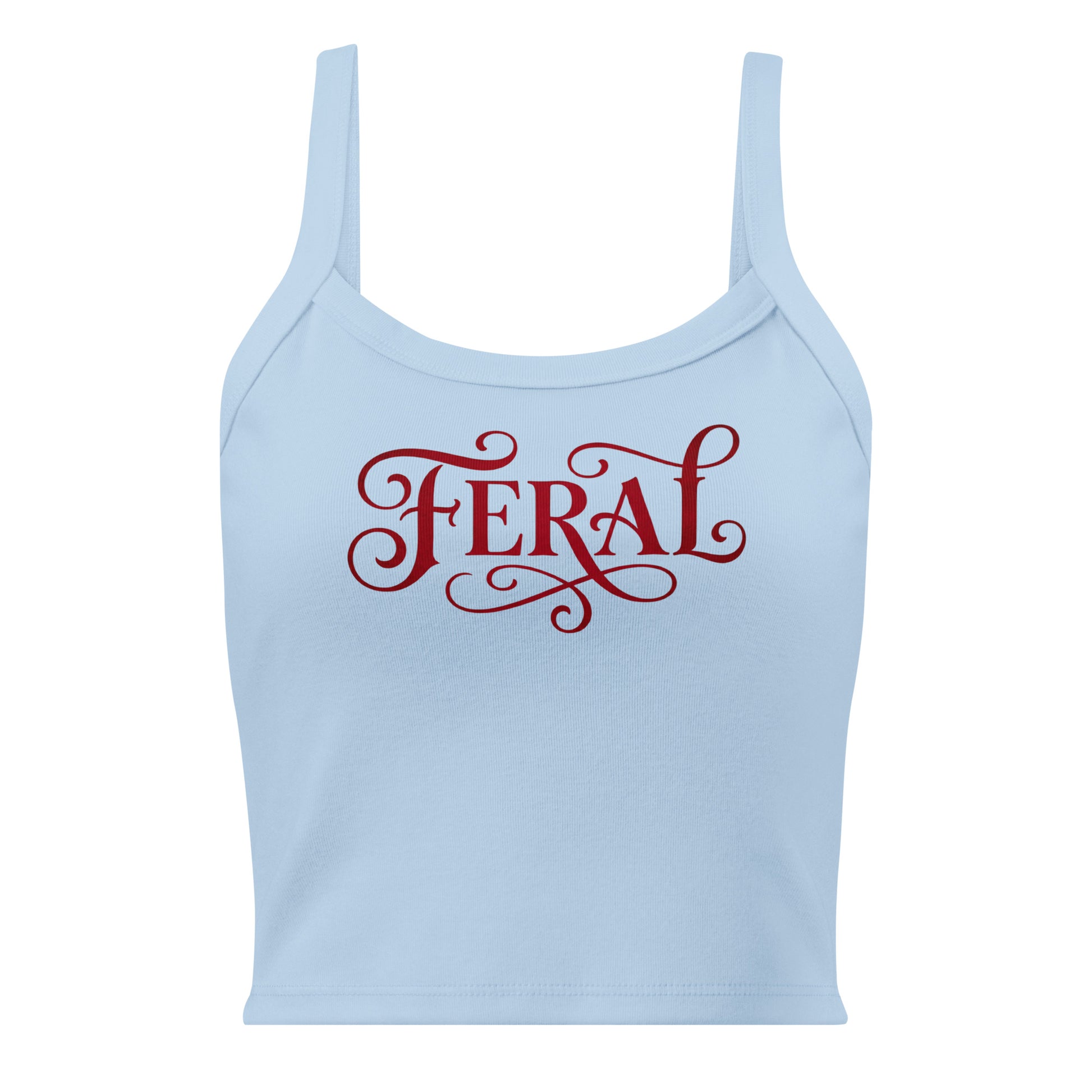 Light blue tank top with red 'FERAL' text on a white background