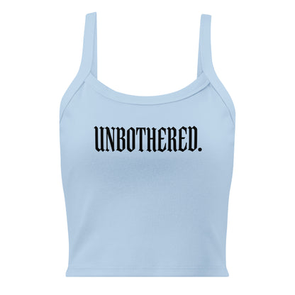 Light blue tank top with 'UNBOtherED.' text on a white background