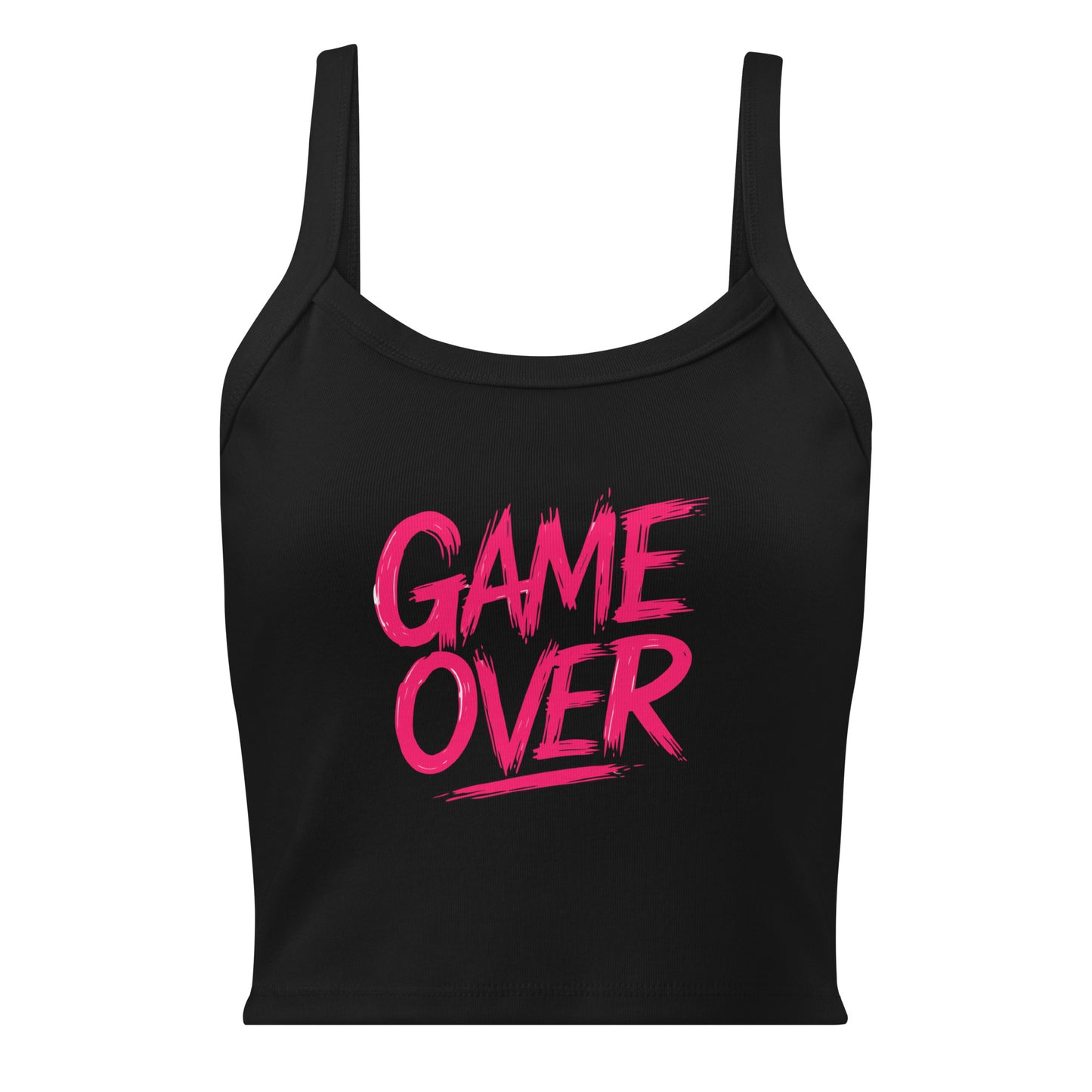 Black tank top with pink 'GAME OVER' text on a white background