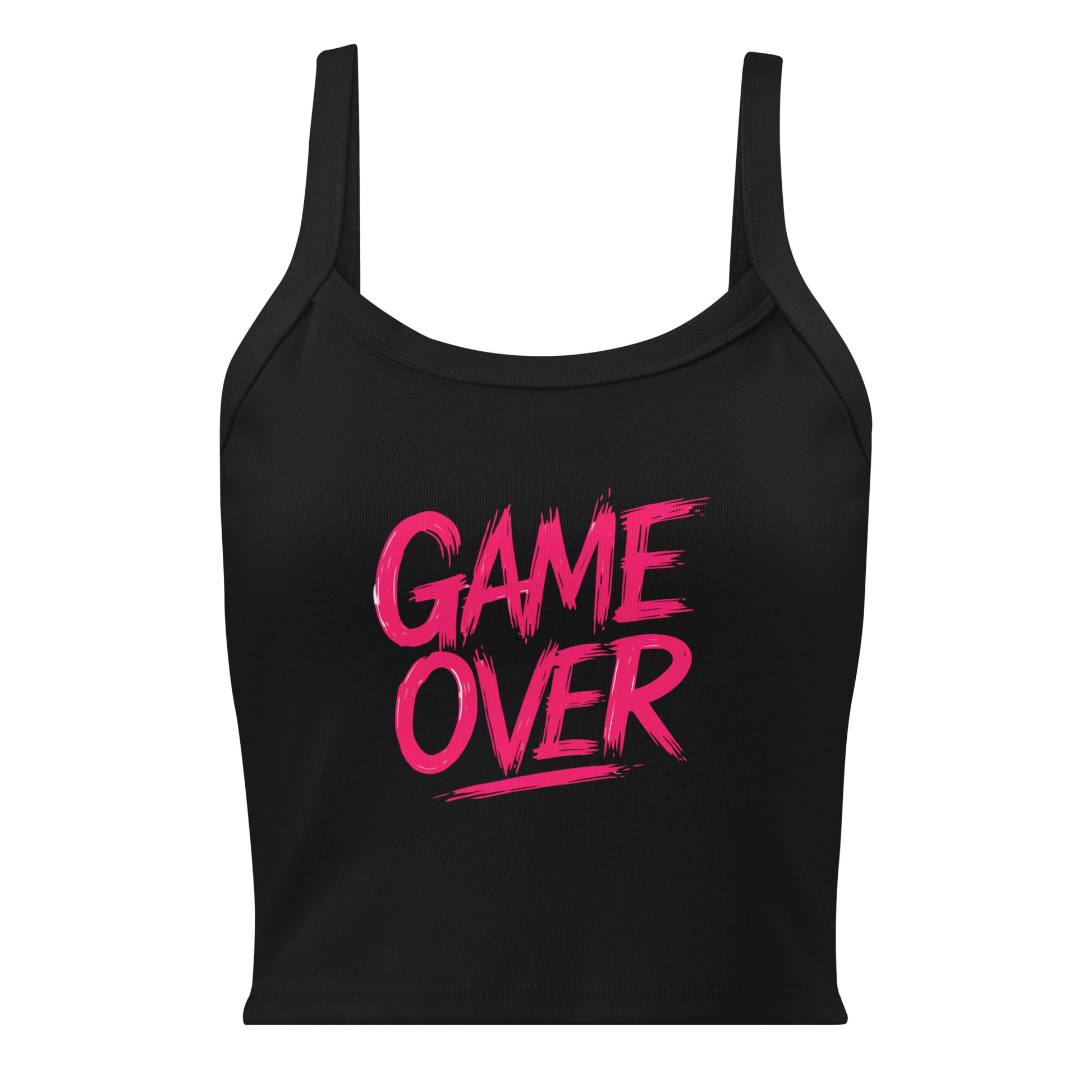Black tank top with pink 'GAME OVER' text on a white background