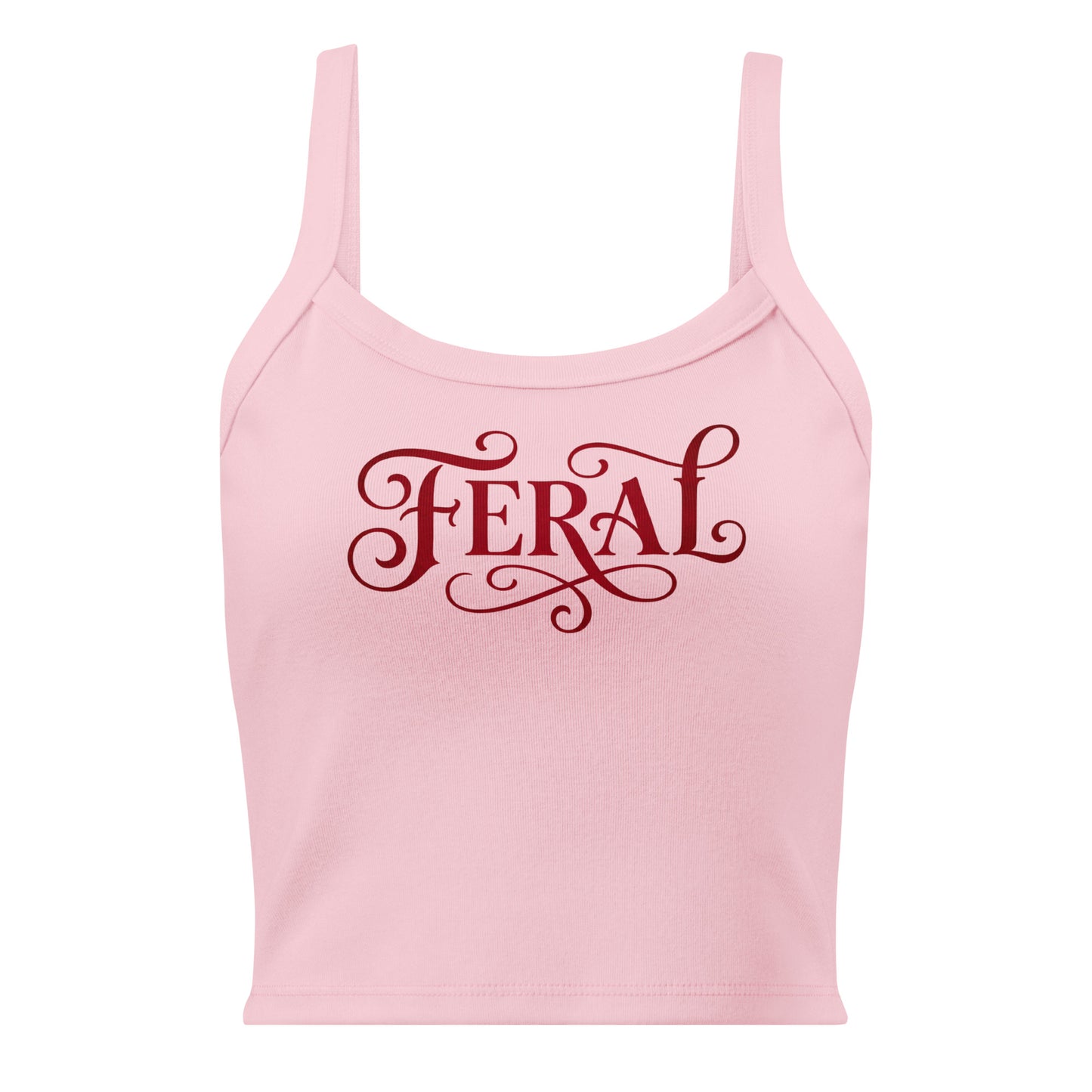 Pink tank top with 'FERAL' text on a white background