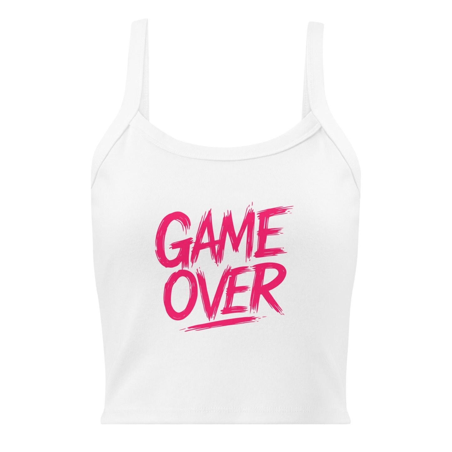 White tank top with pink 'GAME OVER' text on a white background