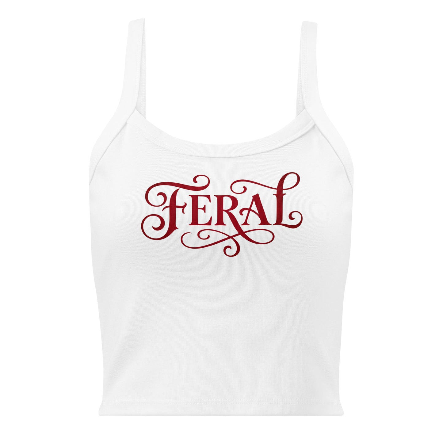 White tank top with red 'FERAL' text on a white background