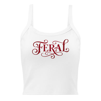 White tank top with red 'FERAL' text on a white background