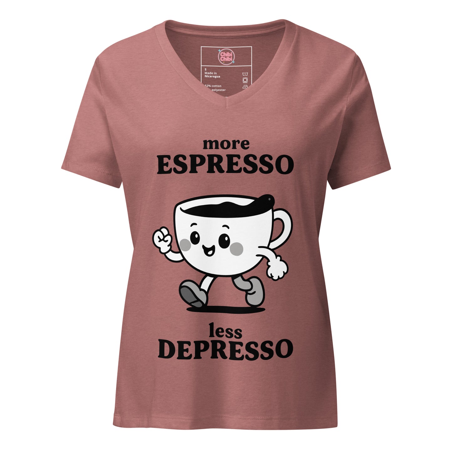 Women’s relaxed V-neck tee – More Espresso Less Depresso graphic