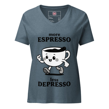 Women’s relaxed V-neck tee – More Espresso Less Depresso graphic Grey